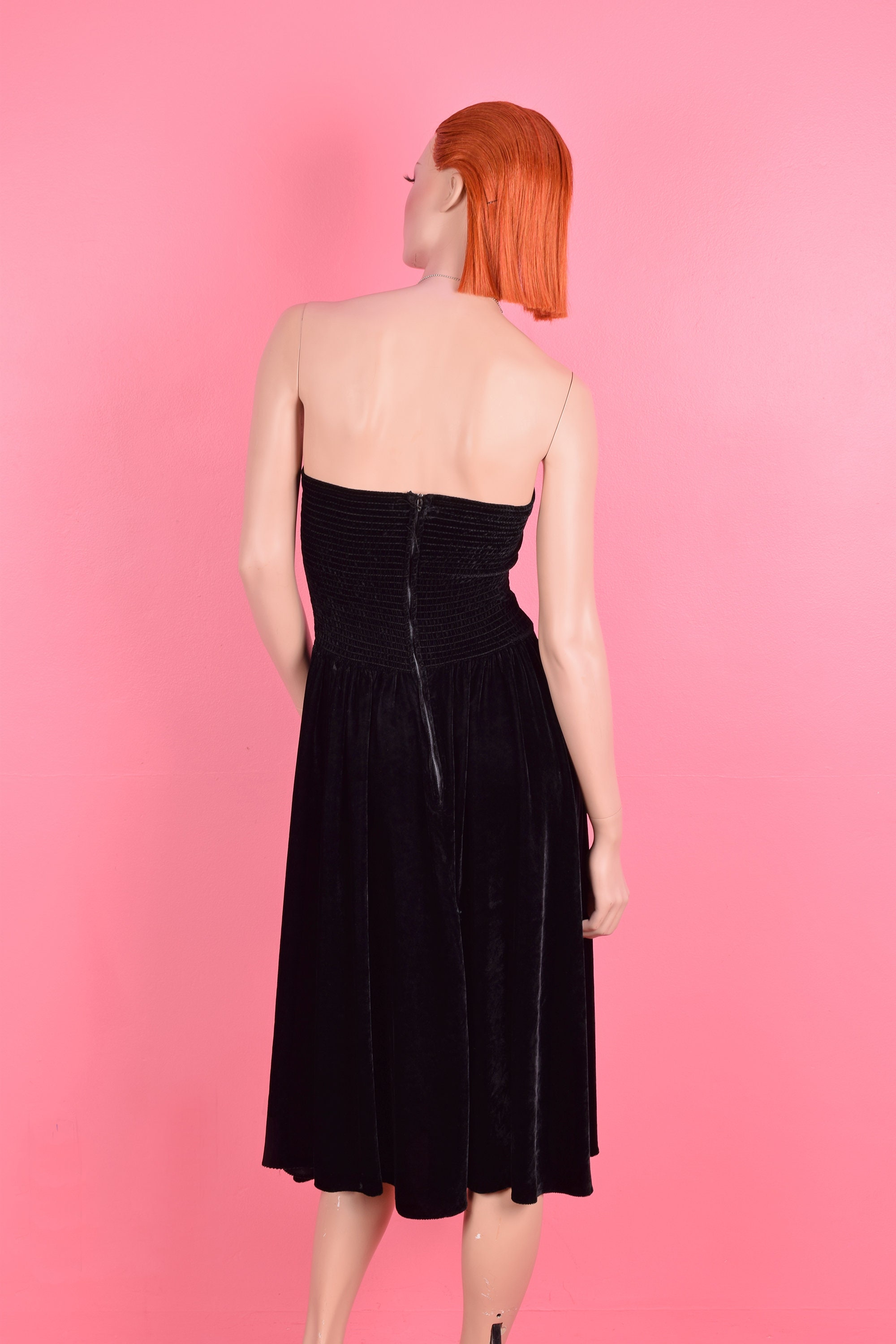 Vintage 80s Faux Diamond Studded Velvet Dress/ Small-medium