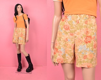 Pantaloncini vintage anni '90 a vita alta con fantasia floreale / Taglia US 4P / Anni '90