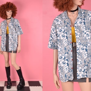 Vintage 90s Y2K Hawaiian Print Shirt/ Unisex Large/ Short Sleeve/ Button Down