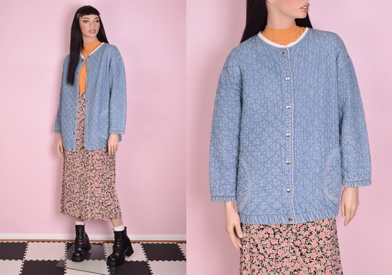 80s Quilted Denim Jacket/ Medium/ 1980s