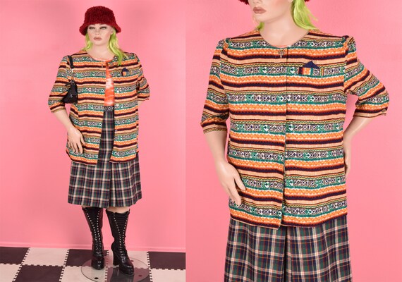 Vintage 80s Lightweight Striped Multi Pattern Jac… - image 1