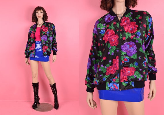 90s Floral Print Bomber Jacket/ One Size/ 1990s - image 1