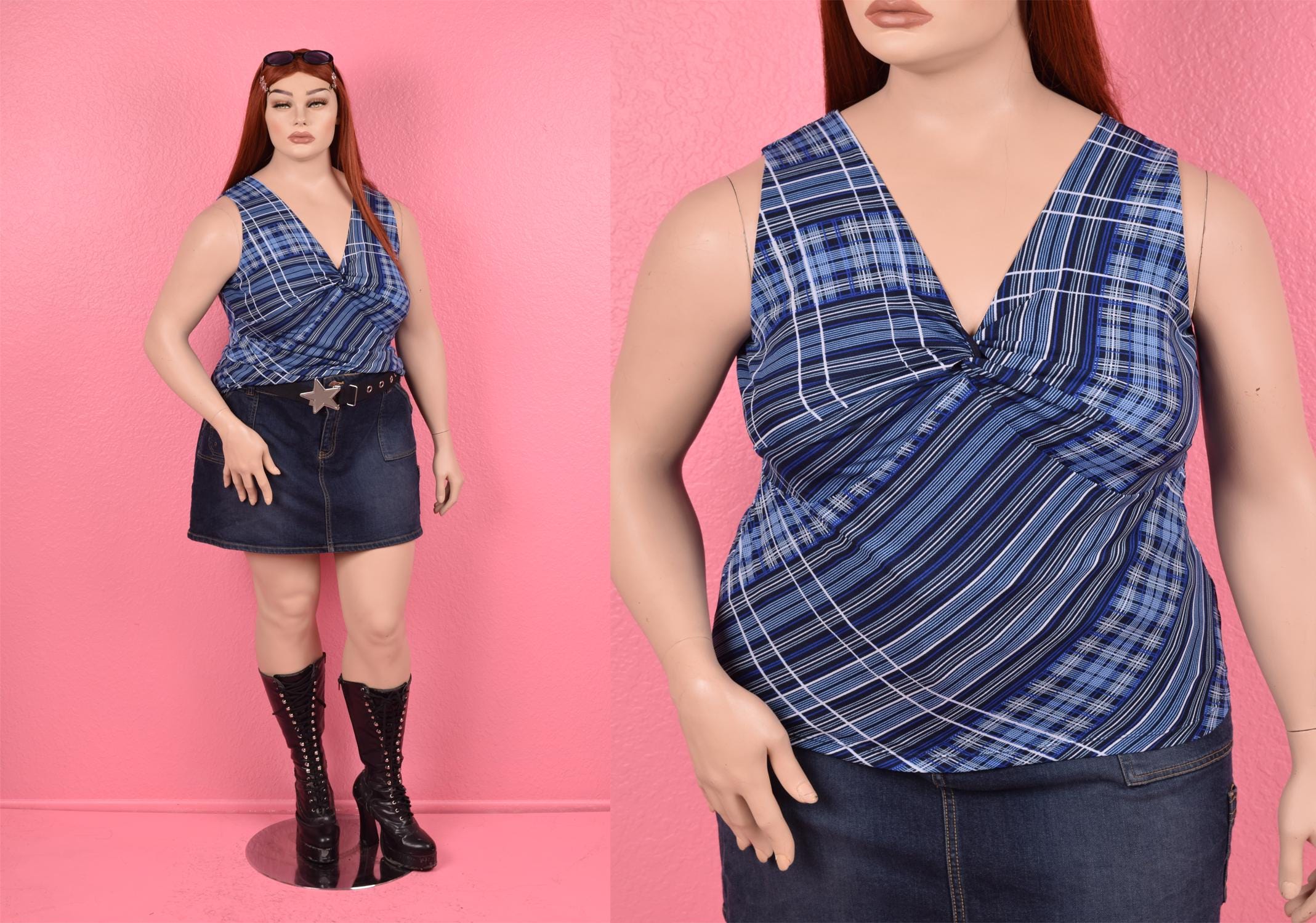 Vintage 00s Plaid and Striped Tank Top/ XL/ 2000s - Etsy