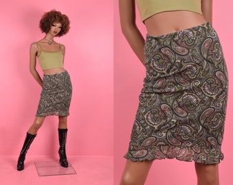 90s Paisley Print Skirt/ Medium/ 1990s
