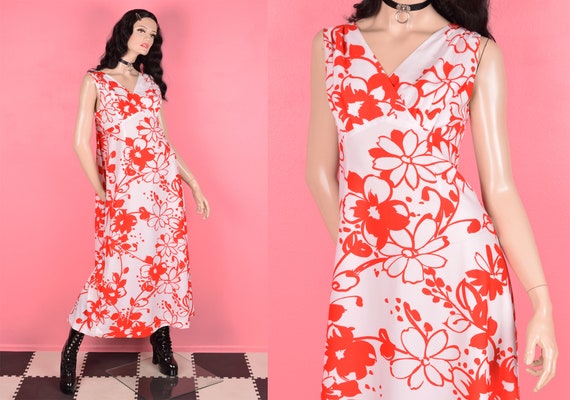 70s Floral Print Dress/ Large/ 1970s - image 1