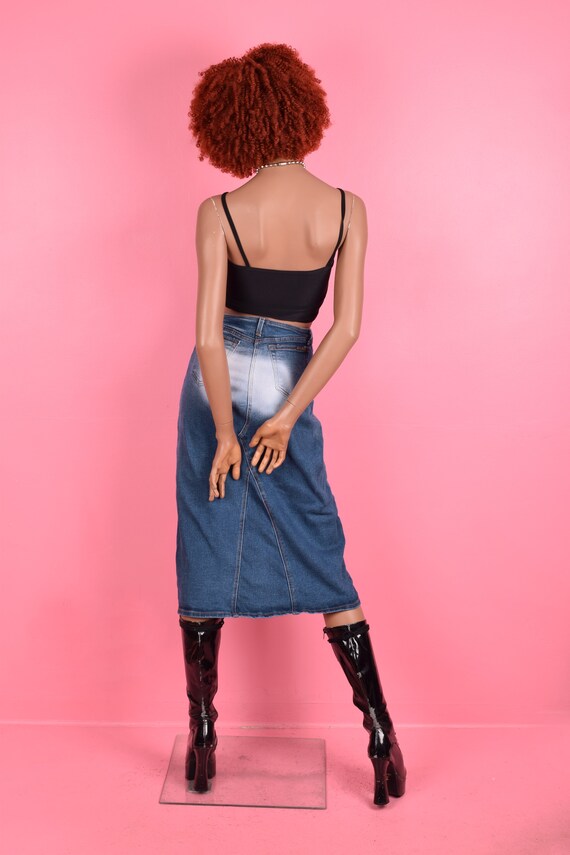 Vintage 90s 00s Denim Midi Skirt/ Medium/ 1990s/ 2000s UK