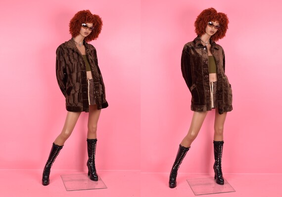 Y2K 00s Reversible Patterned and Solid Faux Fur Jacket/ Medium 