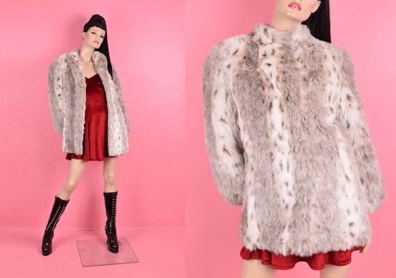 80s Faux Fur Spotted Coat/ Medium/ 1980s/ Jacket - image 1