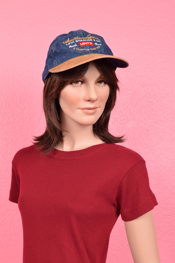 Vintage 80s 90s Levi's Suede Trim Denim Cap/ One Size/ 1980s