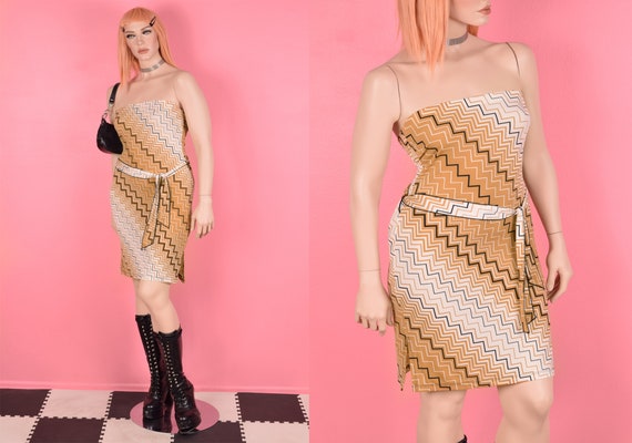 90s Chevron Strapless Dress/ Large/ 1990s - image 1