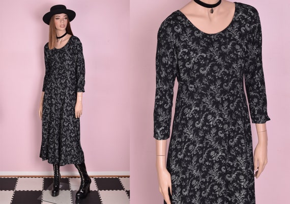 80s Floral Print Dress/ Small/ 1980s
