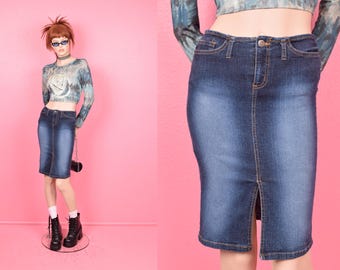 Vintage 90s 00s Stretch Denim Skirt/ Small/ 1990s/ 2000s