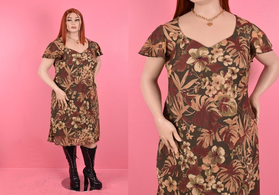 90s Floral Print Dress/ US 18W/ 1990s - image 1