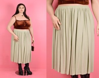 Vintage 90s Light Sage Crinkled Maxi Skirt/ 1X/ 1990s