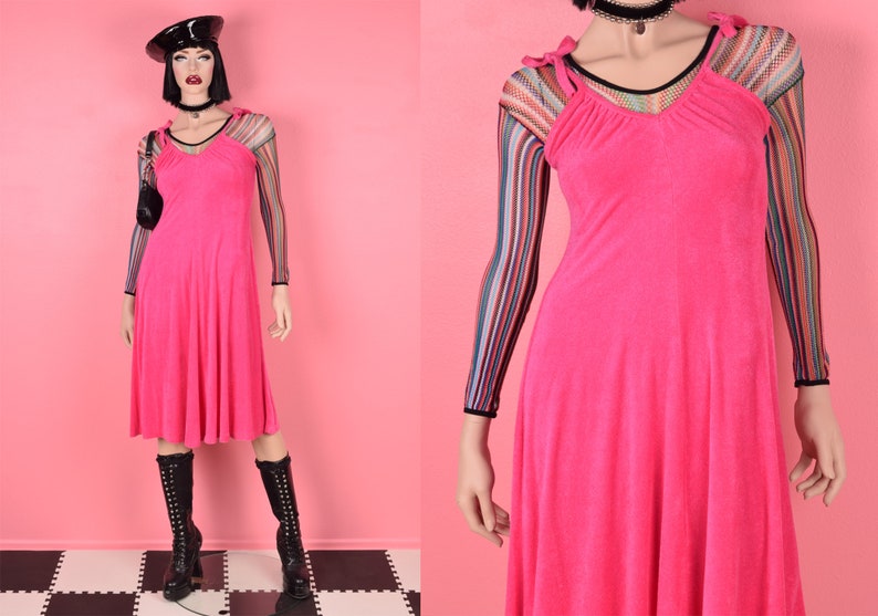 70s Pink Terrycloth Dress Medium 1970s Tank Sleeveless