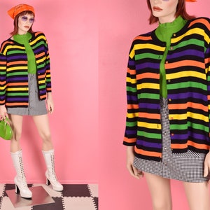 Vintage 90s Multi Color Cardigan Sweater/ Large/ 1990s