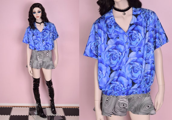 80s Floral Print Shirt/ 1X/ 1980s/ Short Sleeve