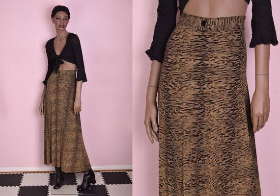 90s Animal Print Maxi Skirt/ Large/ 1990s