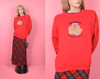 Vintage 90s Grandma Embroidered Sweatshirt/ Medium/ 1990s