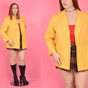 Vintage 90s Deadstock Yellow Blazer/ US 16W/ 1990s/ Jacket
