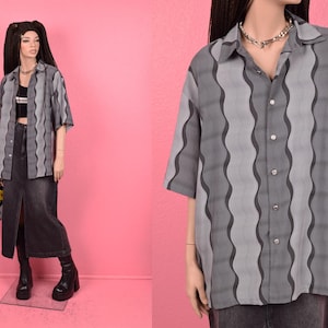 Vintage 00s Graphic Pattern Shirt/ Gender-Neutral XL/ 2000s/ Button Down