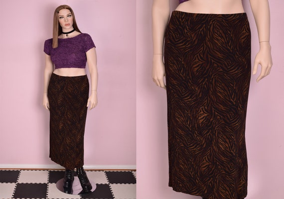 90s Animal Print Maxi Skirt/ Large/ 1990s