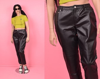 Vintage 90s Black Leather Flared Pants - Etsy