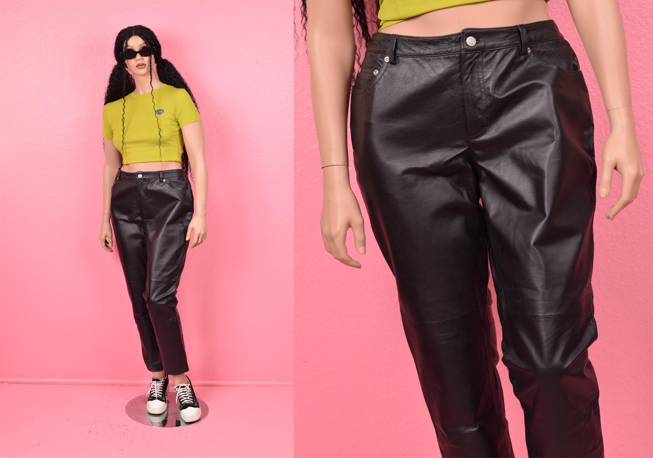90s 00s Black Leather Pants/ US 14/ 1990s/ 2000s - Etsy