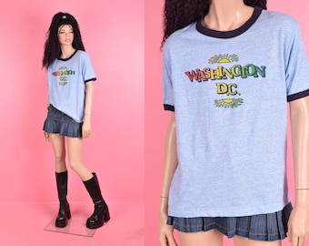 Maglietta vintage anni '70 Washington D.C. Ringer/ unisex Large/ anni '70/ mélange