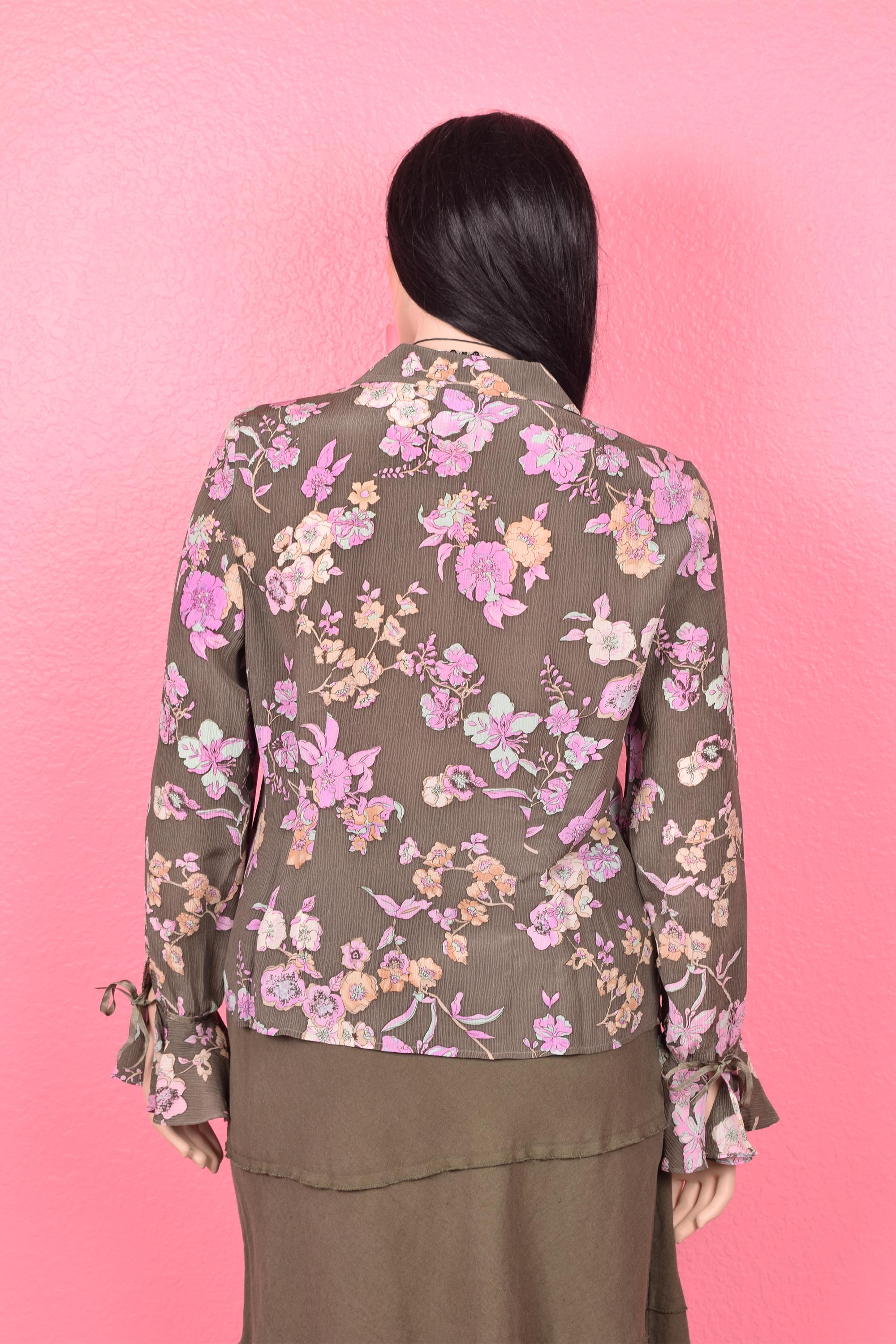 Vintage 90s Silk Floral Print Blouse/ US 14/ 1990s/ Long Sleeve - Etsy