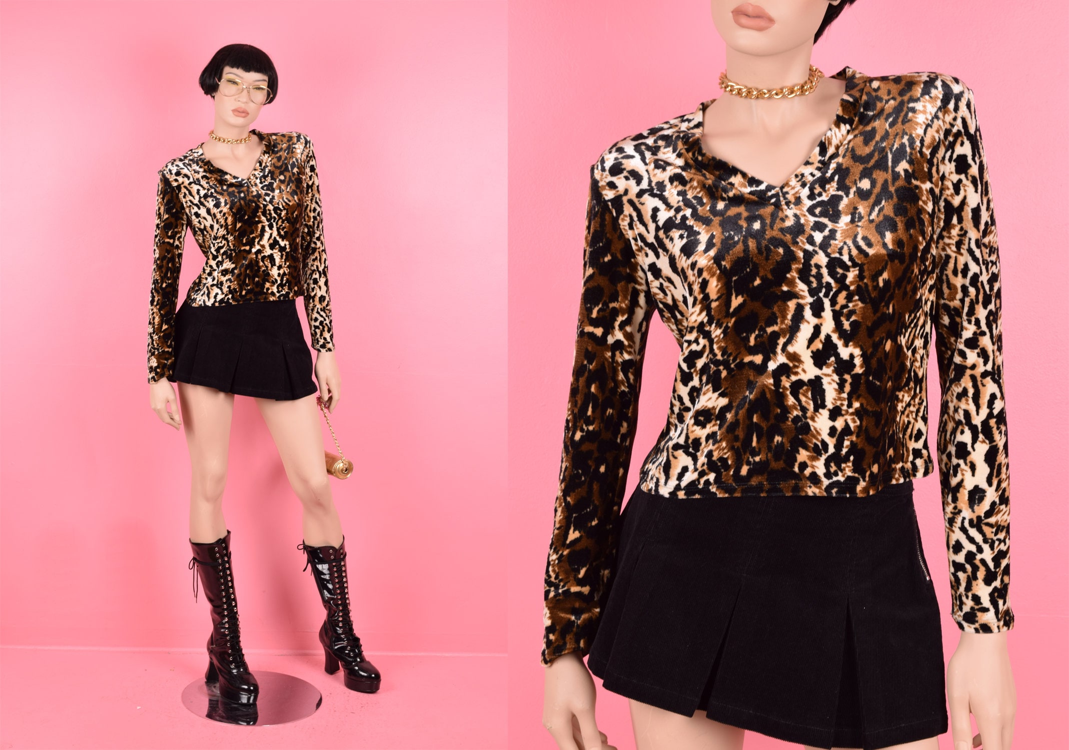 90s Animal Print Velvet Top/ Medium-large/ 1990s/ Long 90s Animal Print Velvet Top/ Medium-large/ 1990s/ Long