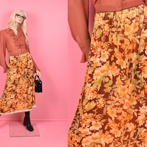 Vintage 70er Jahre Floral Samt A-Linien-Rock in Medium/ 1970er Jahre