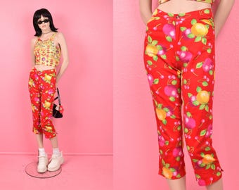 Pantalones vintage con estampado de frutas de los años 90 y 2000/Talla mediana/Años 90/2000