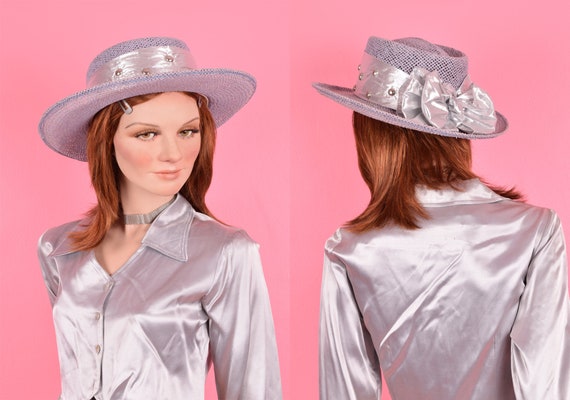 80s Blueish Gray and Silver Studded Hat/ 1980s - image 1