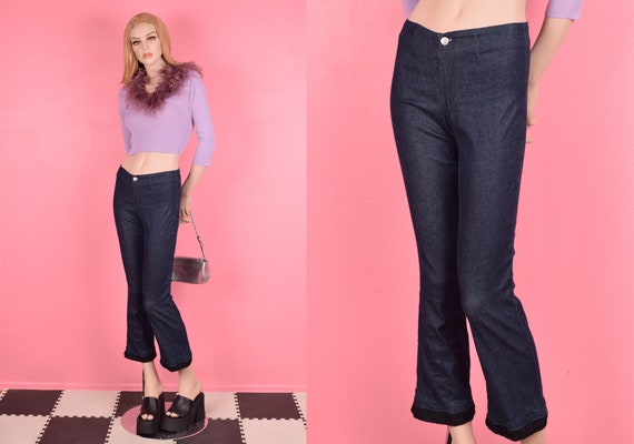 90s Y2K Lace Trim Stretch Mid Rise Jeans/ Medium - image 1