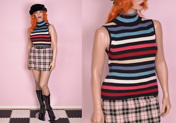90s Y2K Multicolor Striped Sparkly Ribbed Knit Tur