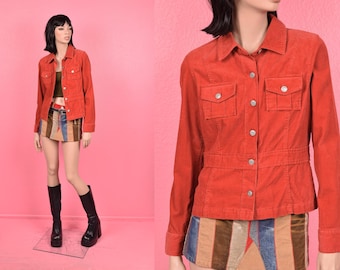 Chaqueta vintage de pana roja y naranja de stock muerto de los años 2000/talla mediana/años 2000