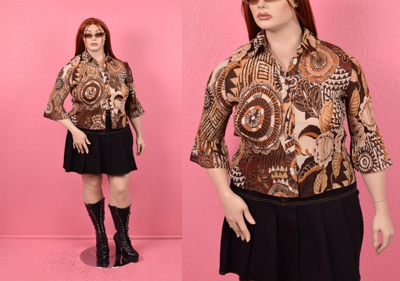 Vintage 00s Multi Pattern Micro Pleated Blouse/ P… - image 1