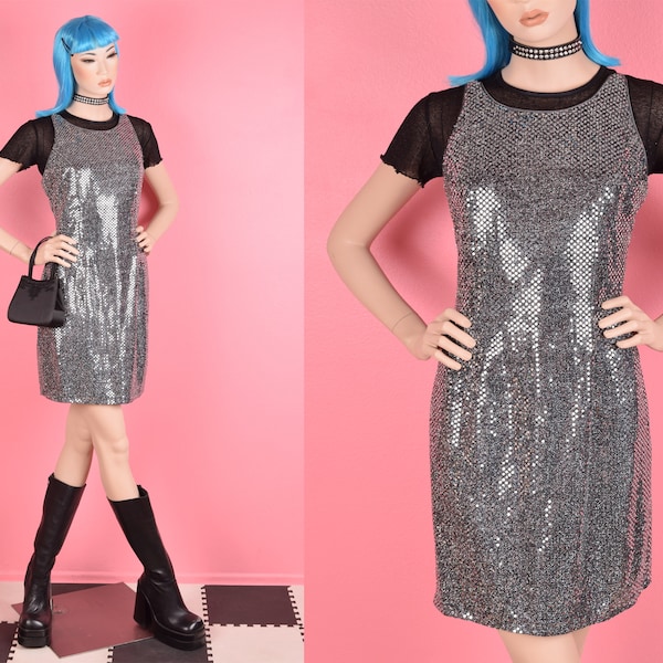 90s Faux Sequin Dress/ US 8/ 1990s/ Tank/ Sleeveless