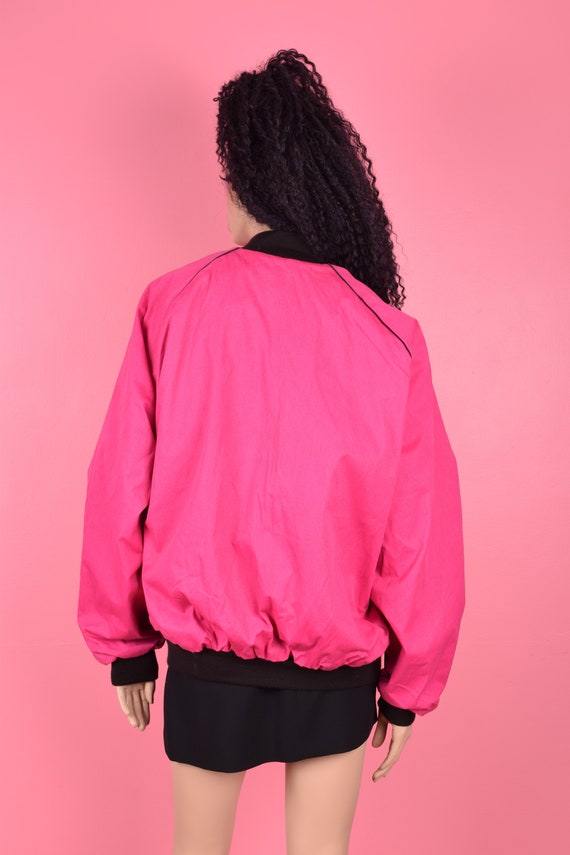 80s 90s Pink and Black Bomber Jacket/ XXL/ 1980s/… - image 2