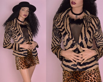 90s Faux Fur Tiger Print Blazer/ XS/ 1990s/ Jacket