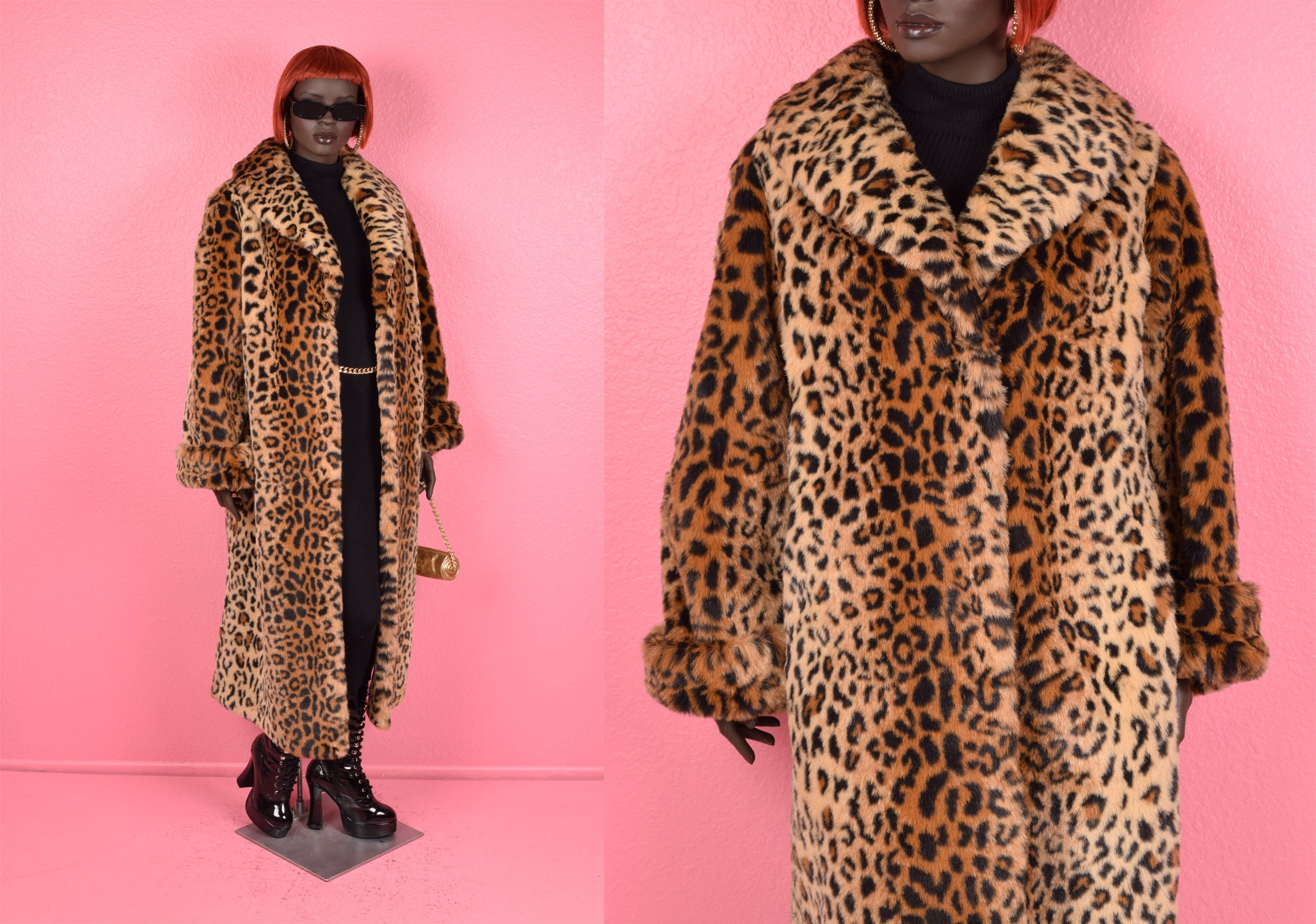 Vintage 90s 00s Leopard Print Faux Fur Maxi Coat/ Large Vintage 90s 00s Leopard Print Faux Fur Maxi Coat/ Large