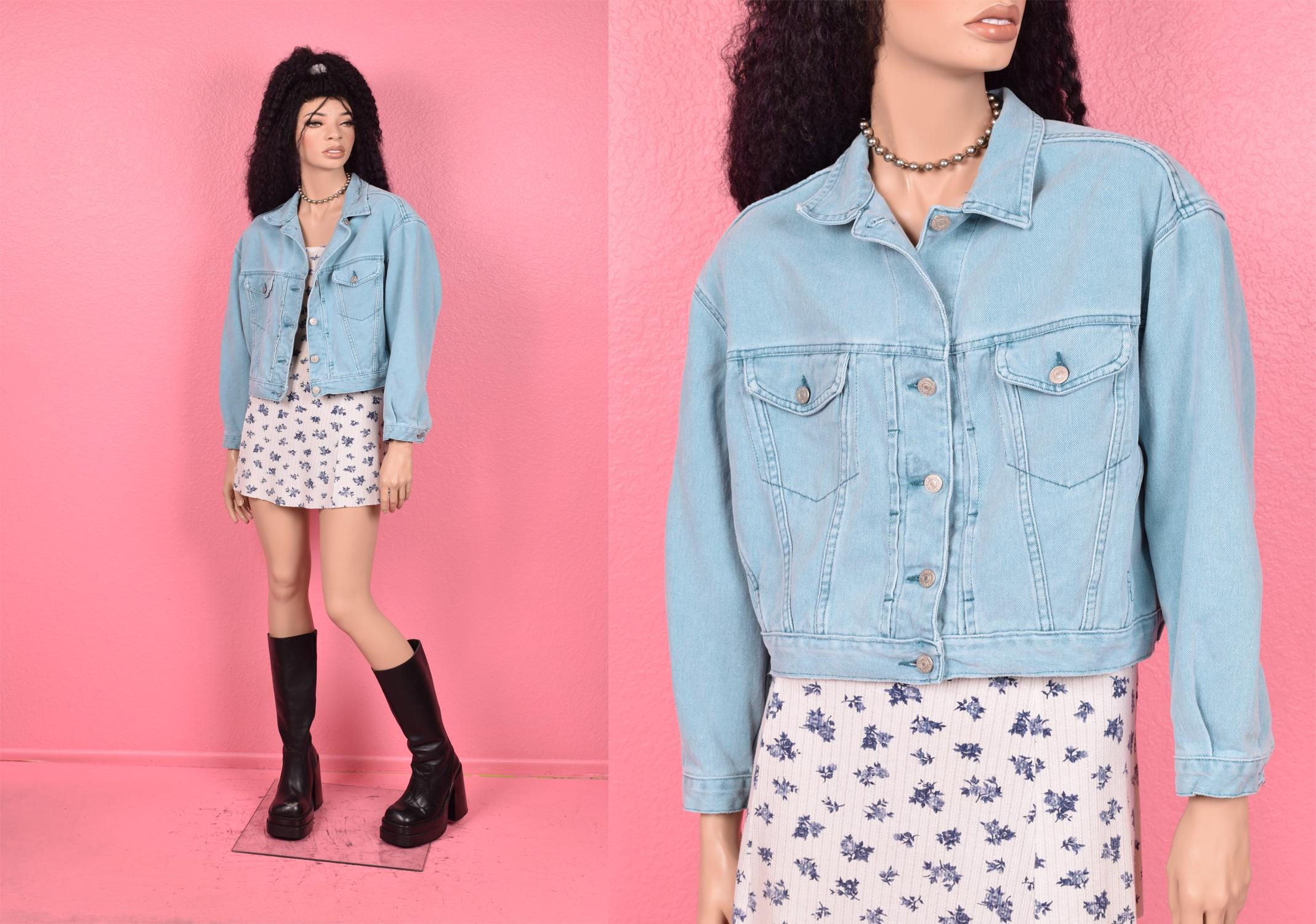 Vintage 80s 90s Banana Republic Cropped Oversized Denim Jacket