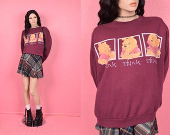 Sweat-shirt Vintage Années 90 Winnie L'ourson Disney - Taille XXXL Gris - Occasion Très Bon état - Coton Mixte