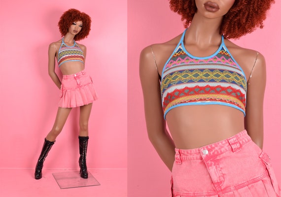 90s Cropped Halter Top/ Small/ 1990s - image 1