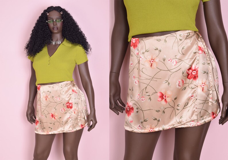 90s Floral Print Wrap Skirt Large 1990s