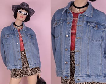 90s Sherpa Lined Denim Jacket/ Gender-Neutral Large/ 1990s/ Trucker/ Puffy/ Jean Jacket