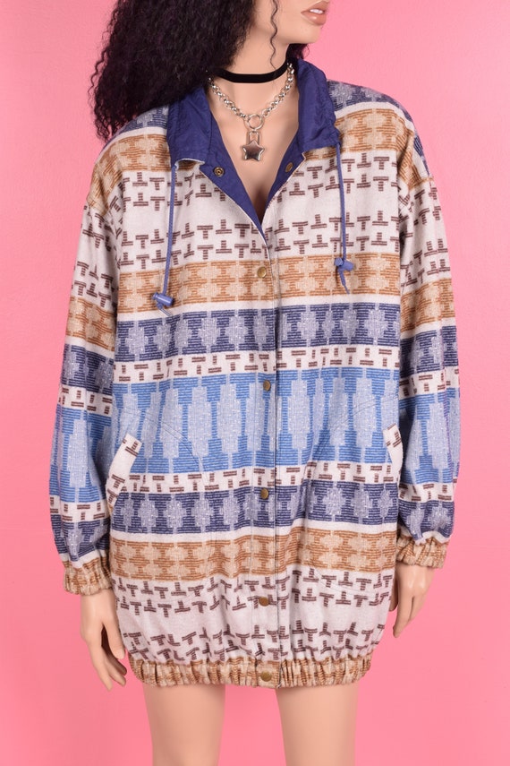 Vintage 80s Reversible Striped and Solid Jacket/ … - image 2