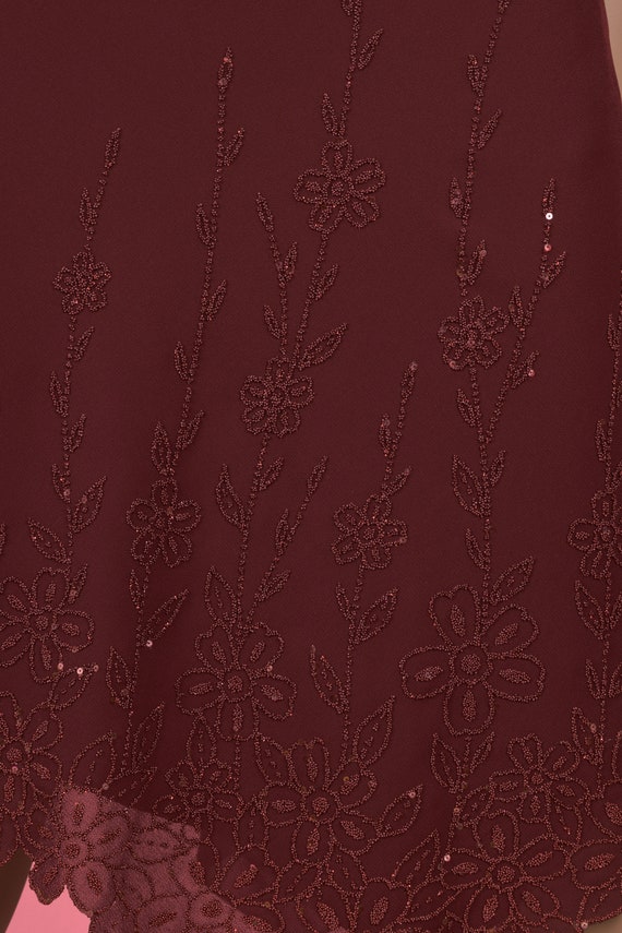 90s Y2K Maroon Floral Pattern Dress/ XS/ Sleevele… - image 2