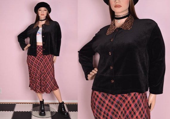90s Animal Print Trim Velour Jacket/ XL/ 1990s